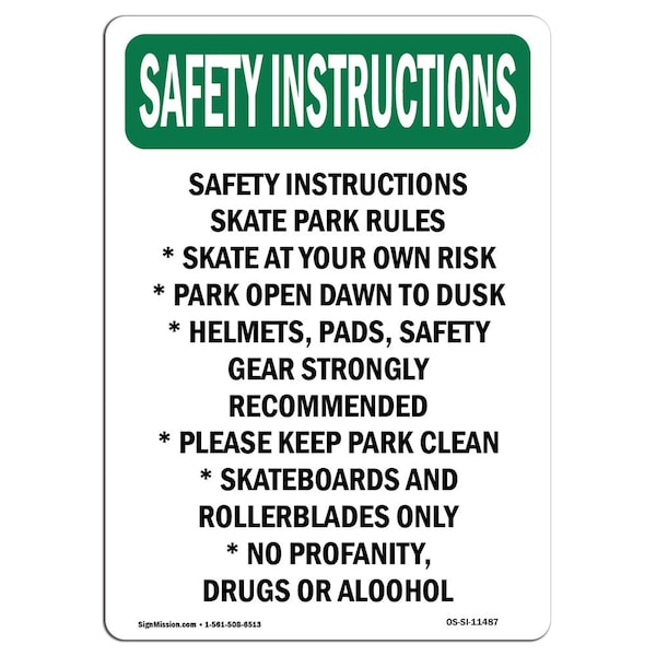 OSHA INSTRUCTIONS, 5" Height, Decal, 5" x 3.5", Portrait, PK10, Skate Park Rules Skate Your